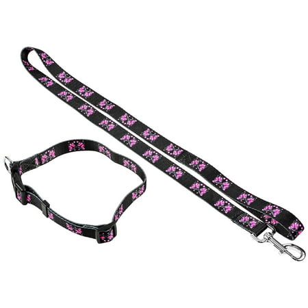 SOGA Dog Pet Collar & Leash Combo Safety Set Pink Butterfly design for small pets Dogs and Cats Weatherproof for Outdoor Running Hiking