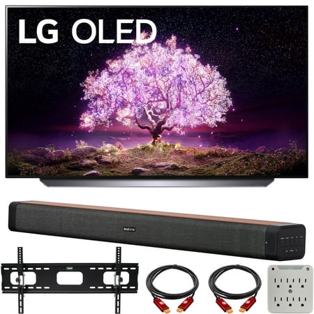 LG OLED55C1PUB 55 Inch 4K Smart OLED TV with AI ThinQ (2021 Model) Bundle with Deco Home 60W 2.0 Channel Soundbar, 37-70 inch TV Wall Mount Bracket Bundle and 6-Outlet Surge Adapter