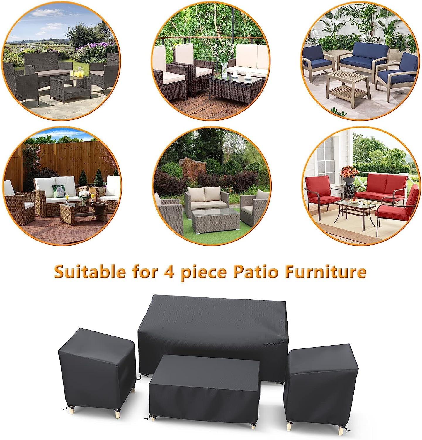 STARTWO Outdoor Patio Furniture Cover Waterproof 4-Piece Set for Chairs 32in, Loveseat 56in, Coffee Table 45in, Heavy Duty 500D, Black
