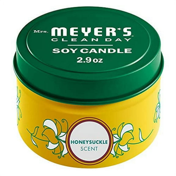 Mrs. Meyer's Clean Day Scented Soy Tin Candle, 12 Hour Burn Time, Made with Soy Wax and Essential Oils, Honeysuckle, 2.9 oz