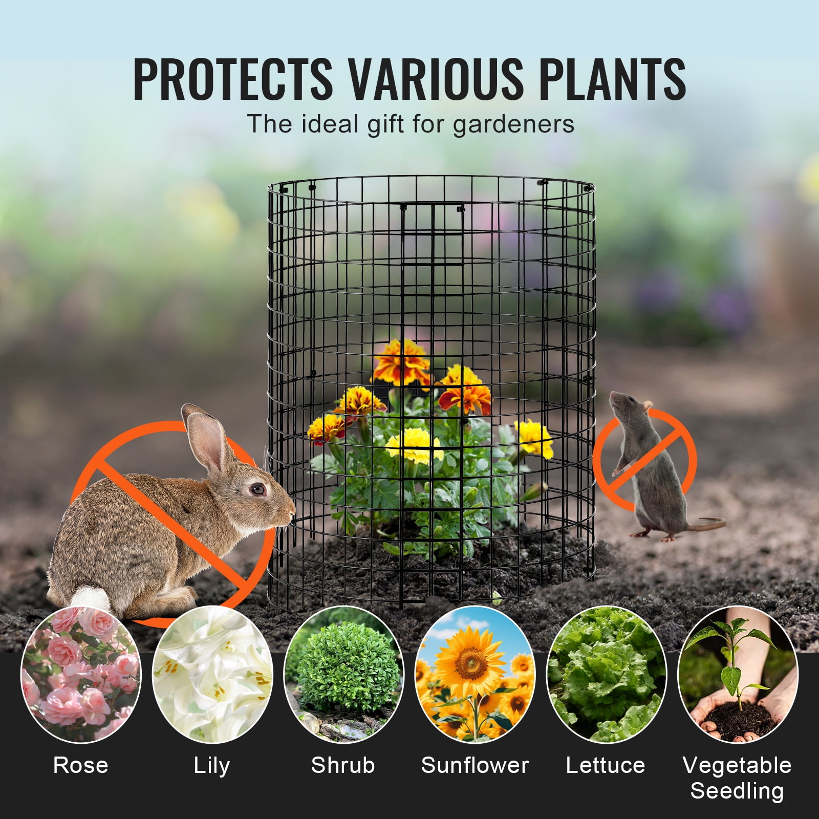 VEVOR 6 pack Plant Protector from Animals, 12.6'' Dia. x 14'' H Chicken Wire Plant Protector, Plant Cages for Outdoor Plants, Flowers & Vegetables, Keeps Bunny Chicken Squirrels Out, 18pcs Metal Mesh