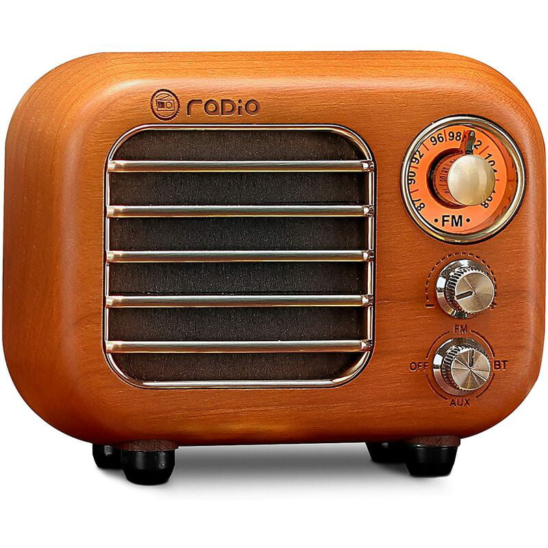 TF Cards Old-Fashioned Design Retro FM Radio Bluetooth Speaker Portable Cherry Wood Radio Rechargeable Battery Operated Supported AUX Input 