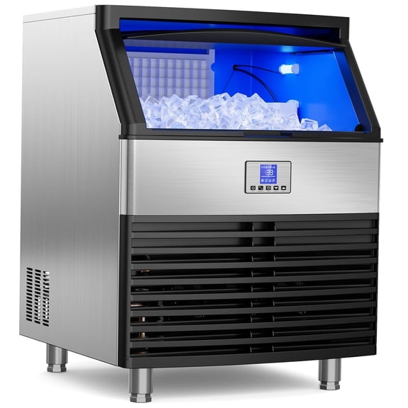 Professional Grade Ice Maker - 550Lbs/24H Output, 360Lbs Storage Bin, 5-15 Minute Production, Stainless Steel with Water Line Connection