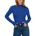 thumbnail image 5 of ShiShine Women's Lettuce Trim Mock Neck Long Sleeve Tops 2025 Casual Dressy Ribbed Knit Slim Fit Tee Shirt, 5 of 6