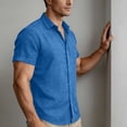 thumbnail image 5 of Paiwinds Men's Linen Short Sleeve Shirt Solid Color Button Down Collar Casual Beach Summer Tops Loose Fit Blouse, 5 of 9