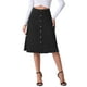 thumbnail image 1 of Falda de mezclilla para mujer INSPIRE CHIC con dobladillo deshilachado, botones, corte A, midi, jeans, color negro, 1 of 5