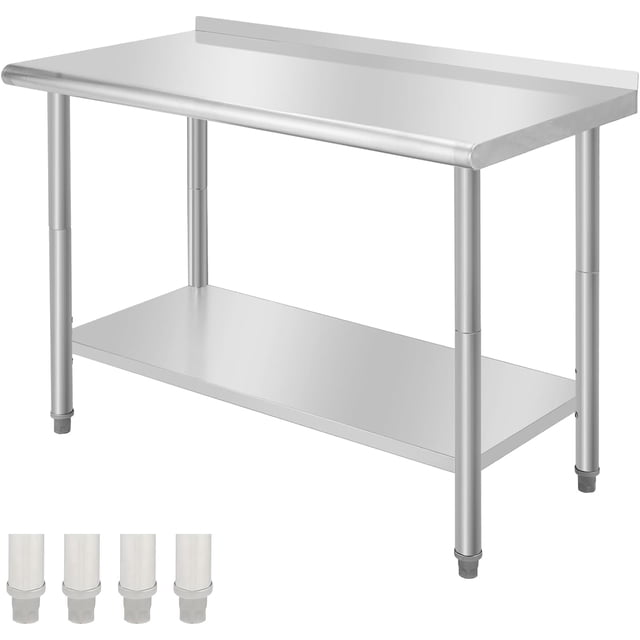 48x24 In NSF Stainless Steel Prep Table with Adjustable Undershelf Heavy Duty Commercial Work Table for Kitchen Restaurant Home Hotel Use