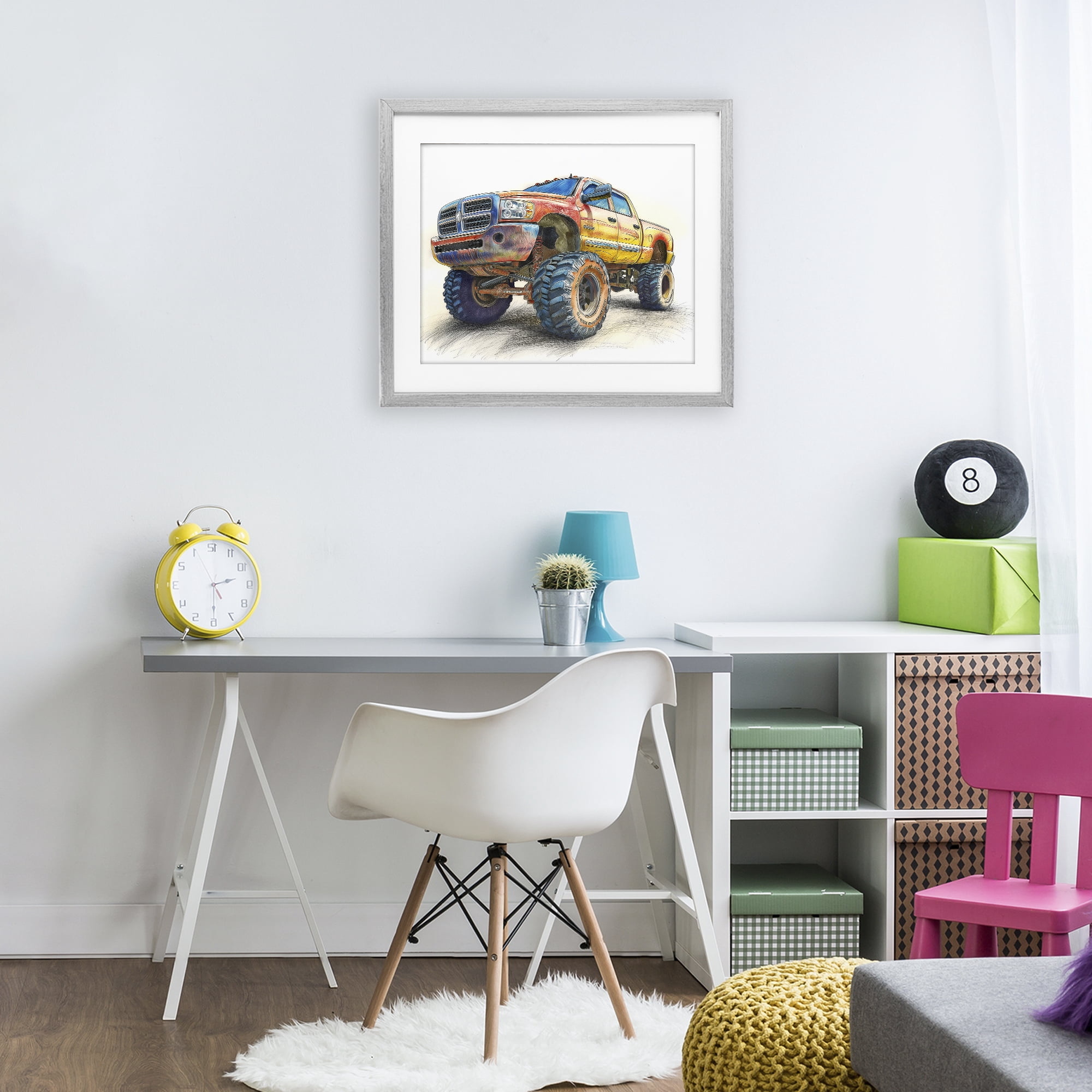 Stupell Industries Lifted Offroad Truck Gray Framed Print Under Glass, design by Steve Hunziker