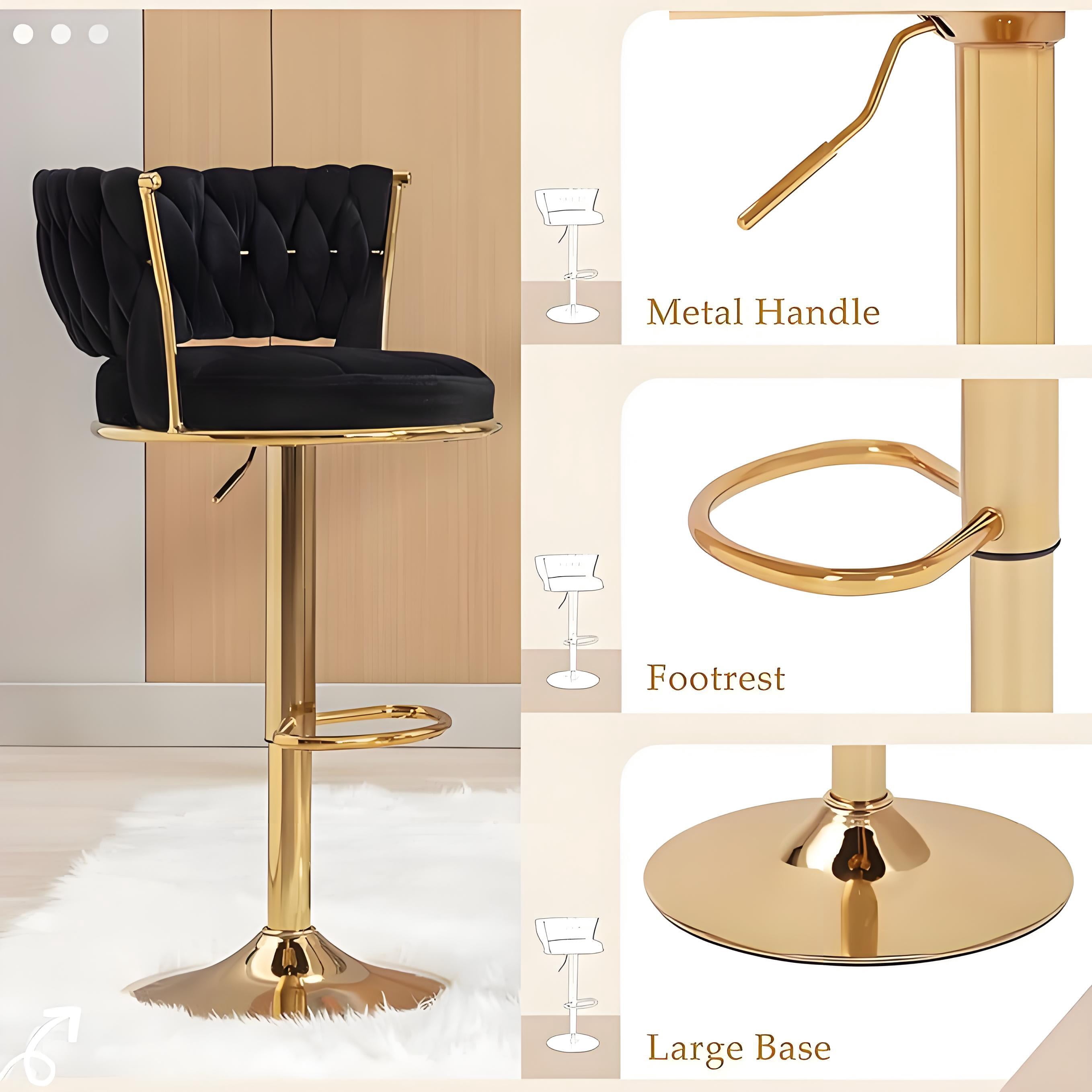 Howcool Velvet Swivel Bar Stools Set of 2 with Back and Arms, Adjustable Counter Height Kitchen Island Chairs with Gold Metal Legs & Base for Home Bar Dining Room