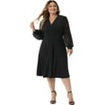 thumbnail image 3 of DARING DIVA Plus Size Swiss Dots Wrap V Neck Knee Length Dress 3X Black, 3 of 6