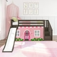 thumbnail image 2 of Low Loft With Stairs, Easy Slide & Light Pink & White Farmhouse Curtain, Clay, 2 of 10