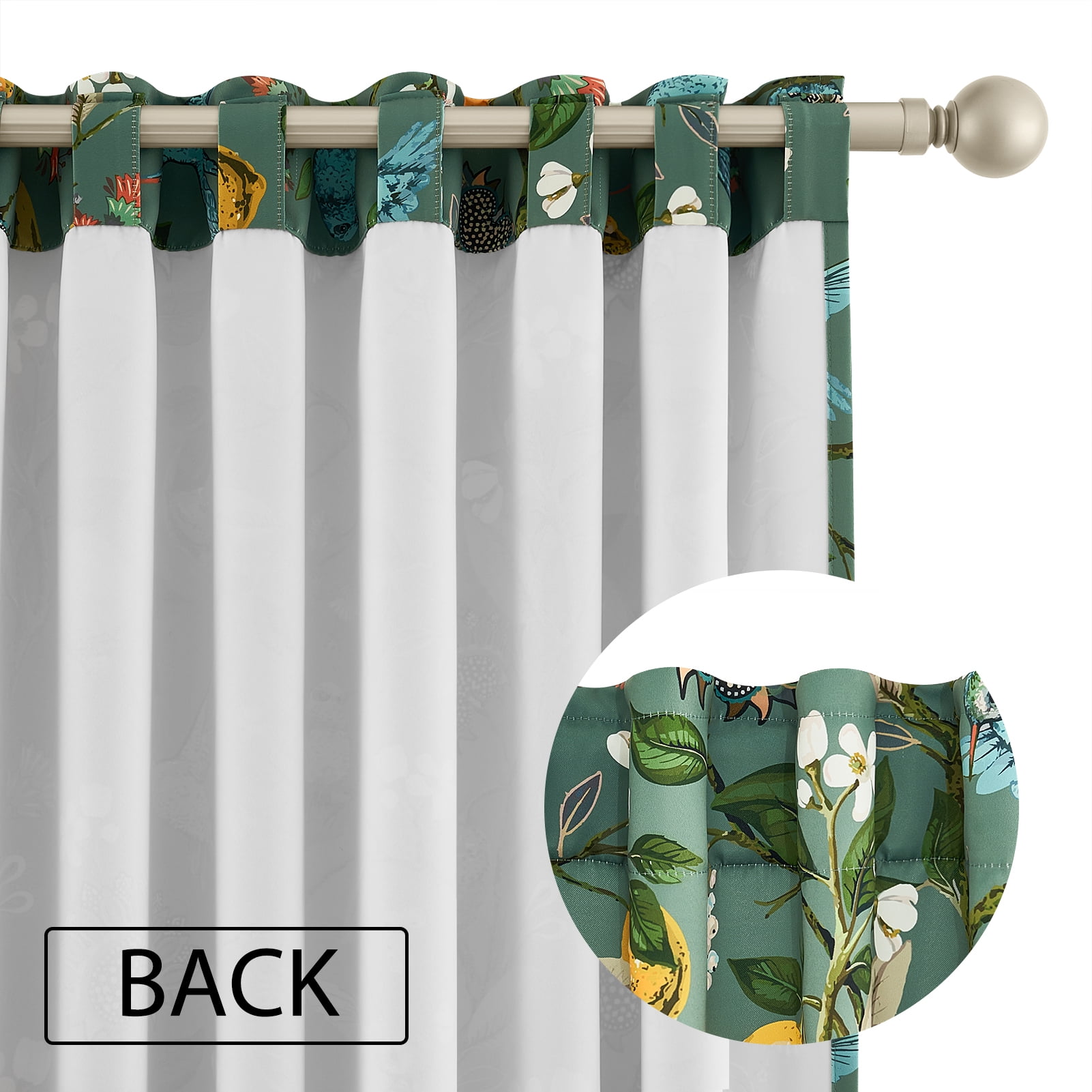 Topfinel Fancy Hummingbird Patterned Curtain,SageGreen Curtains for Living Room, Thermal Insulated Blackout Curtains for Bedroom, Floral Vintage Lemon Curtains 84 inch Length 2 Panels Set