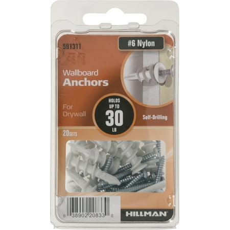 

Hillman Wallboard Anchors with Screws (#6) Nylon - 20 Sets