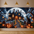 thumbnail image 4 of Halloween Theme Haunted House Design Spooky Black Cat Jack O Lantern Banner for Halloween Party Decoration Outdoor Indoor, 4 of 9