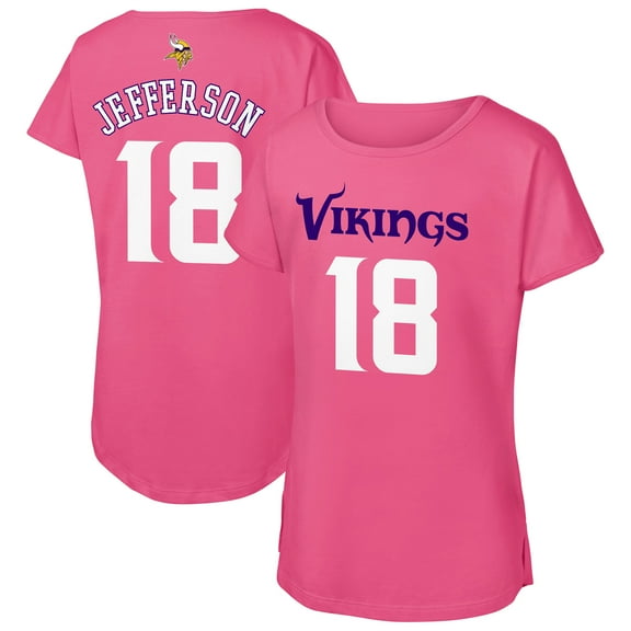 Girls Youth Outerstuff Justin Jefferson Pink Minnesota Vikings Player Name & Number T-Shirt
