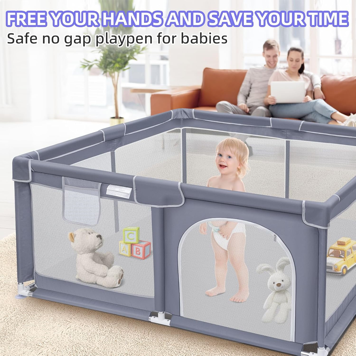 kmaier Baby Play Yards, Large Infant Travel Fence,Sturdy Secure Playpen,for Toddler,Gray