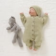 thumbnail image 5 of YIXPOH Baby Long Sleeve Knit Romper Neutral One-Piece Jumpsuit With Button Closure Soft Cotton Knit Outfit Green 9-12 Months, 5 of 10