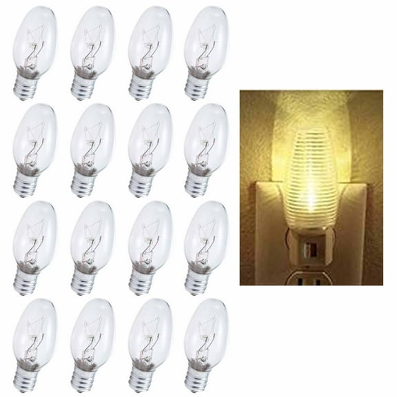 16 Clear Night Light Replacement Bulbs 4 Watt 120V Candelabra Base Warm Lighting