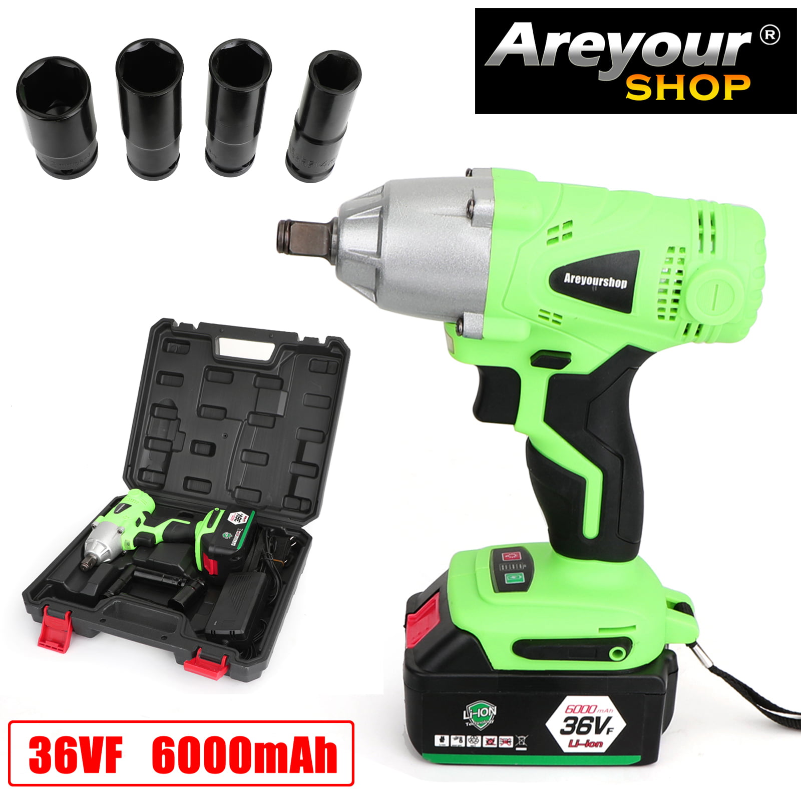 36VF Cordless Impact Wrench,36VF Li-ion Rechargeable Cordless 1/2 Inch Wrench Adjustable Speed with LED Light 100~240V UK Plug 