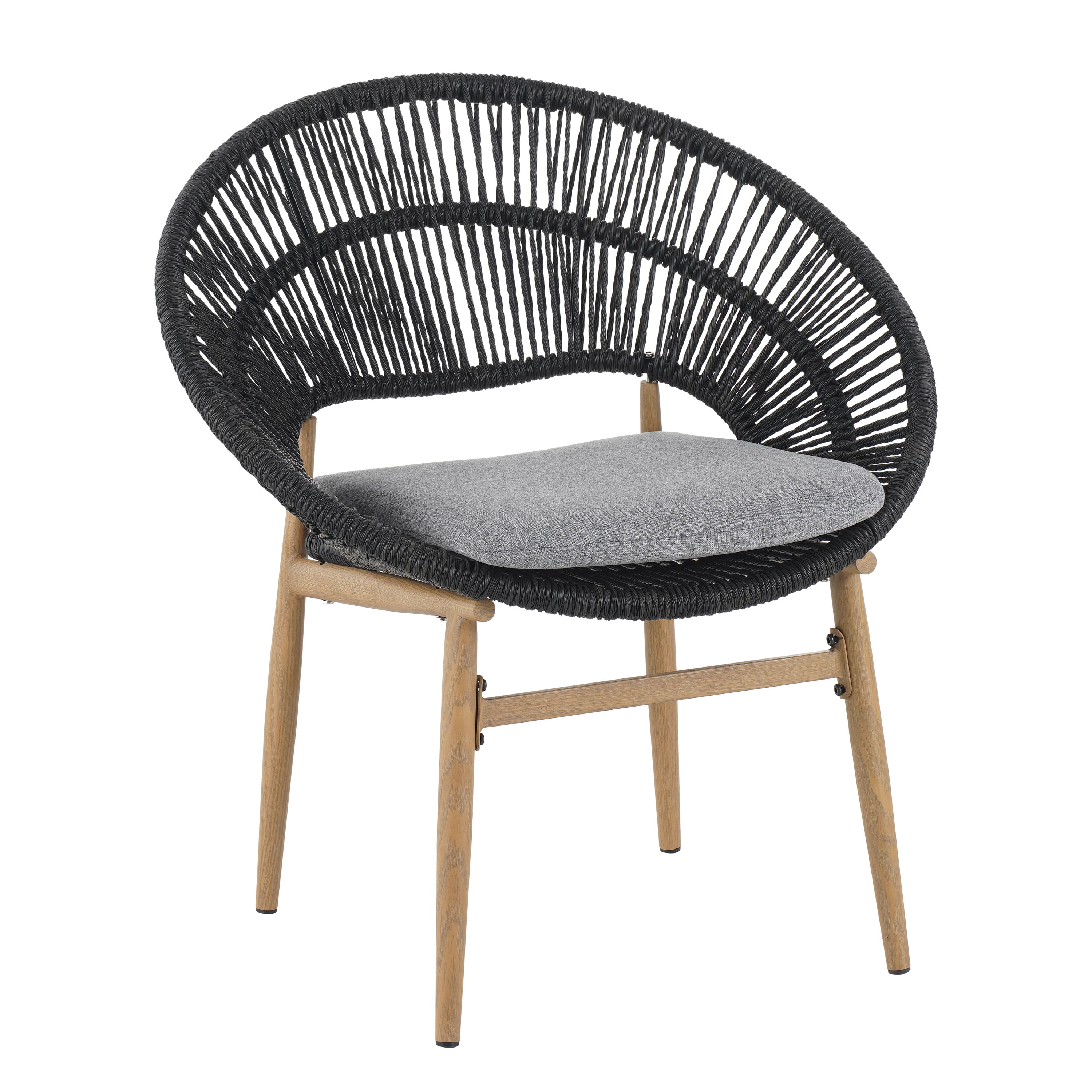 Outdoor Wicker Papasan Style Dining Chair for Patio Garden, Dark Gray