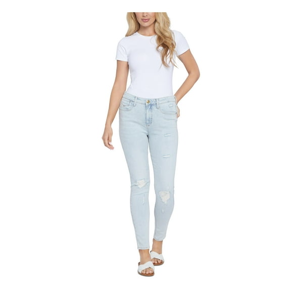 SEVEN7 Womens Blue Stretch Zippered Distressed Pocketed Ripped Skinny High Waist Jeans 16