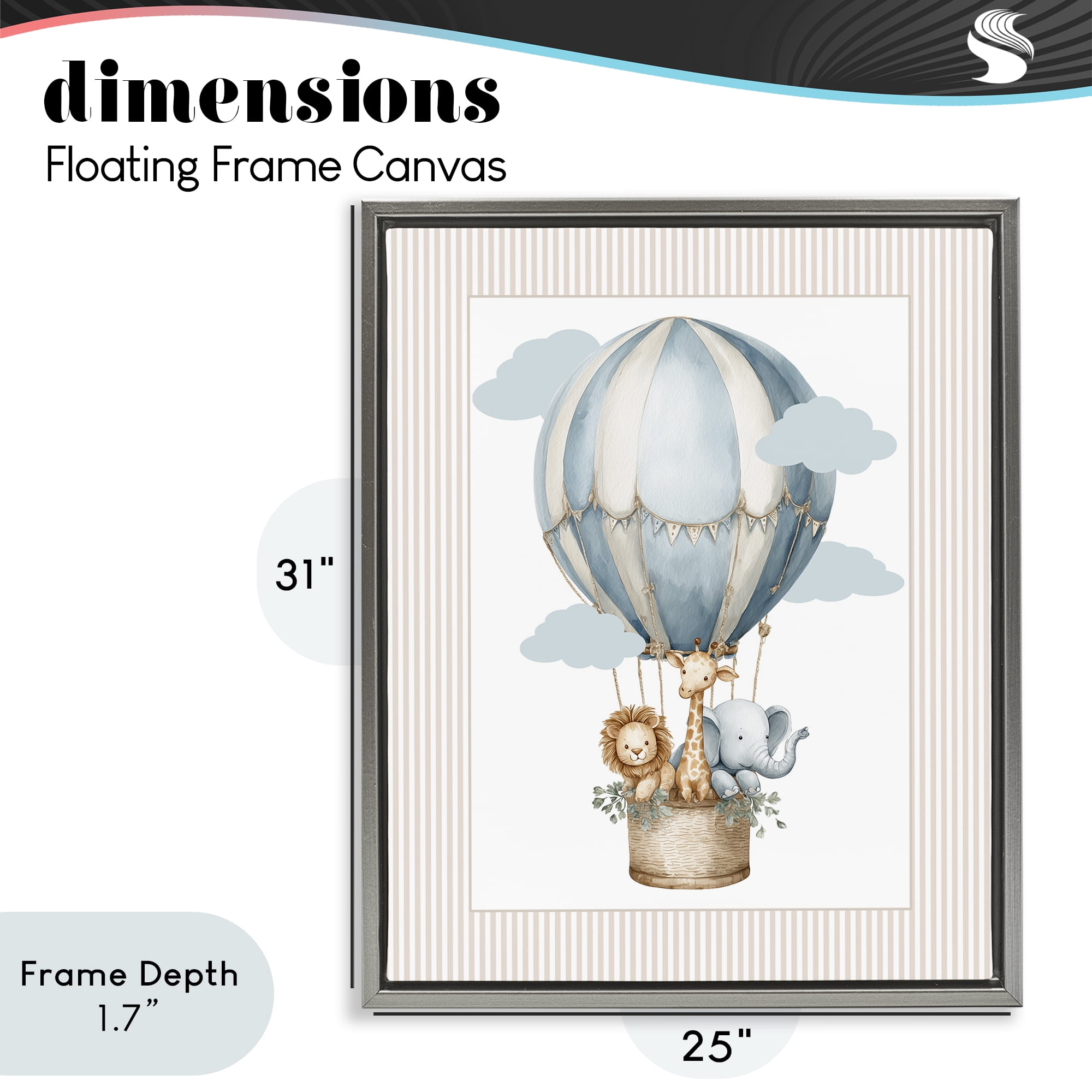 Stupell Industries Hot Air Balloon Animals Gray Framed Floater Canvas Wall Art, design by Christine Simpson Art