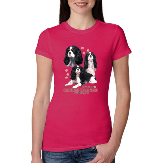 Wild Bobby, If It's Not a Cavalier King Charles Spaniel It's Just a Dog Gift | Womens Dog Lover Slim Fit Junior Tee, Raspberry, Large