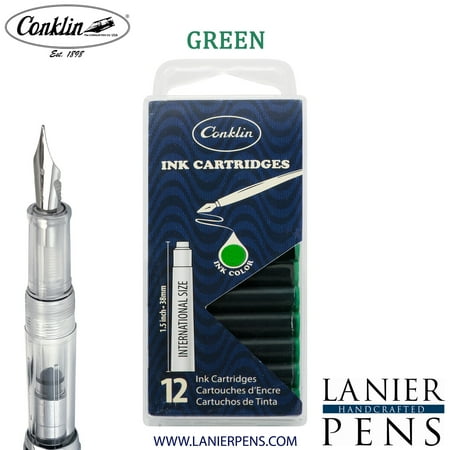 Conklin Green Ink Cartridges Clear Case/Fountain Pen Ink Cartridges (CK70078) - Pack of 12