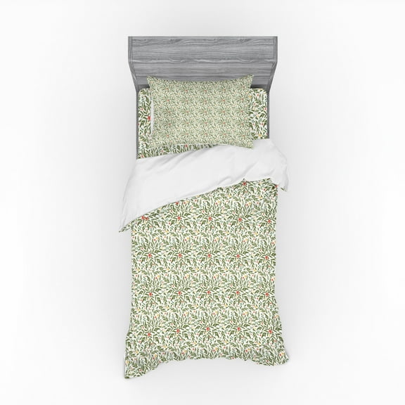 Floral Duvet Cover Set, Watercolor Style Burgeoning Spring Flowers and Leaves, Bedding Set with Shams and Fitted Sheet, 3 Sizes, by Ambesonne