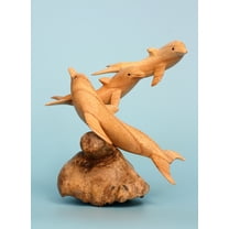 Wooden Hand Carved 3 Dolphins Statue Sculpture Wood Decorative Home Decor Accent Fish Figurine Handcrafted Handmade Tropical Nautical Ocean Coastal
