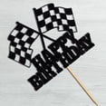 thumbnail image 3 of Happy Birthday Racing Cake Decoration - Sparkly Checkered Flag Topper, Perfect for Race Car Themed Birthdays (3 Piece), 3 of 7