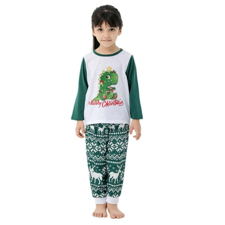 

Honeeladyy Christmas Family Pajamas Parent-child Warm Christmas Set Printed Home Wear Pajamas Two-piece Kid Set Green Sales Online