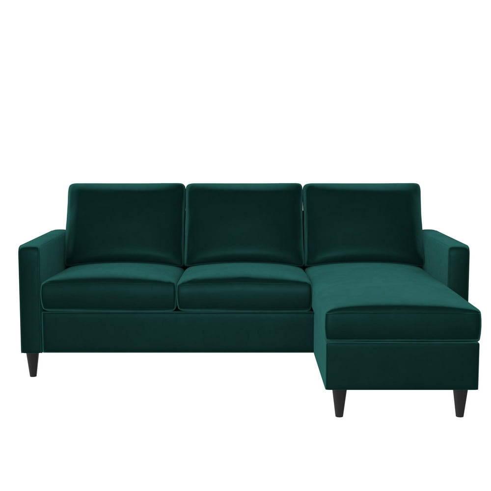 DHP Cooper Modern Sectional Sofa, Green Velvet