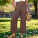 thumbnail image 5 of Pincandy Women's Summer Solid Color Loose Straight Leg Pants with Pockets & Ruffle Details, High Waist Elastic Waistband, Seaside & Daily Wear, 5 of 7