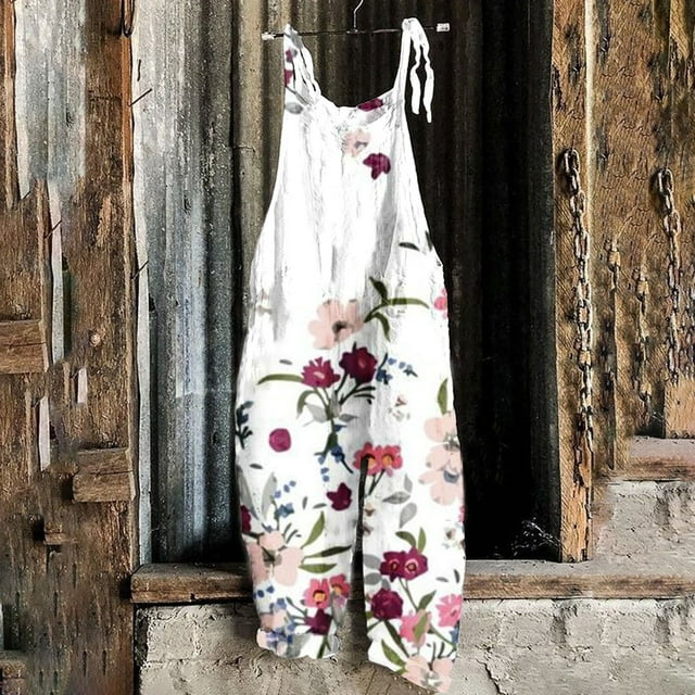 LOVZFMLL Combinaison pour Femme, Imprimée d'Été Sans Manches, Dos Nu, Ample, Longue, Rose, G