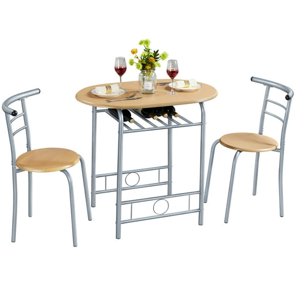 Renwick 3-Piece Round Dining Table Set Kitchen Table Set with Storage Rack, Natural