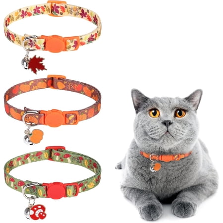 Breakaway Cat Collars for Girl Boy Cats, 3 Pack Cute Kitten Collar with Bells, Safety Adjustable Female Male Kitty Puppy Floral Collar , Small Pet Spring Gifts