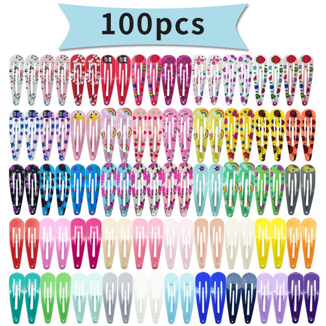 Clips para el cabello, 100 pasadores de metal de 2.0 in para niñas, niños, adolescentes, mujeres, bonitos pasadores de color caramelo para regalo de fiesta de cumpleaños, (estampado floral de frutas Namotu WMPH-808