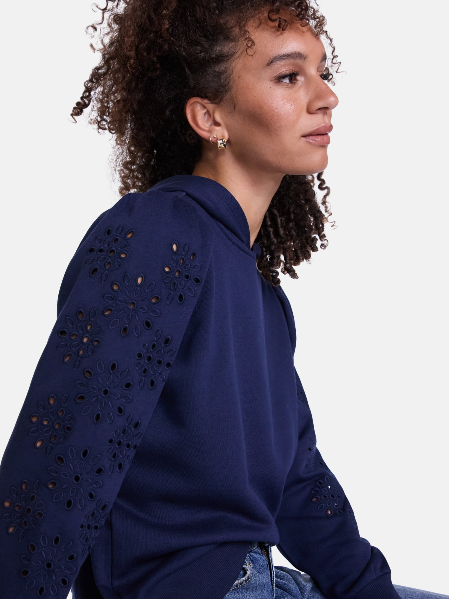 Scenario Women's and Women's Plus Eyelet Hoodie with Long Sleeves, Sizes XS-4X
