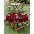 thumbnail image 3 of Outdoor Tablecloth with Umbrella Hole and Zipper, Christmas Plaid Round Table Cloth 60 Inch Waterproof Tablecloth, Xams Tree Winter Poinsettia Pine Cones Picnic Table Cover for Patio Camping, 3 of 7