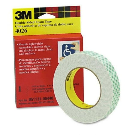 3M 4026 Scotch Foam Mounting Double Sided Tape - 1" Wide, 216" Length, Holds Up to 2 Lbs, White