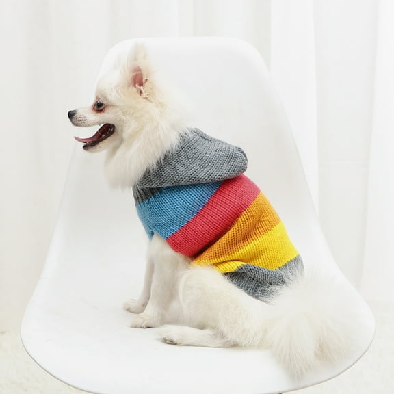 Dogs Sweater Knitted Fall Pet Pullover Fashion Rainbow Striped Cats Clothes Bulldog Chihuahua Winter Hooded Dress Waistcoat Warm
