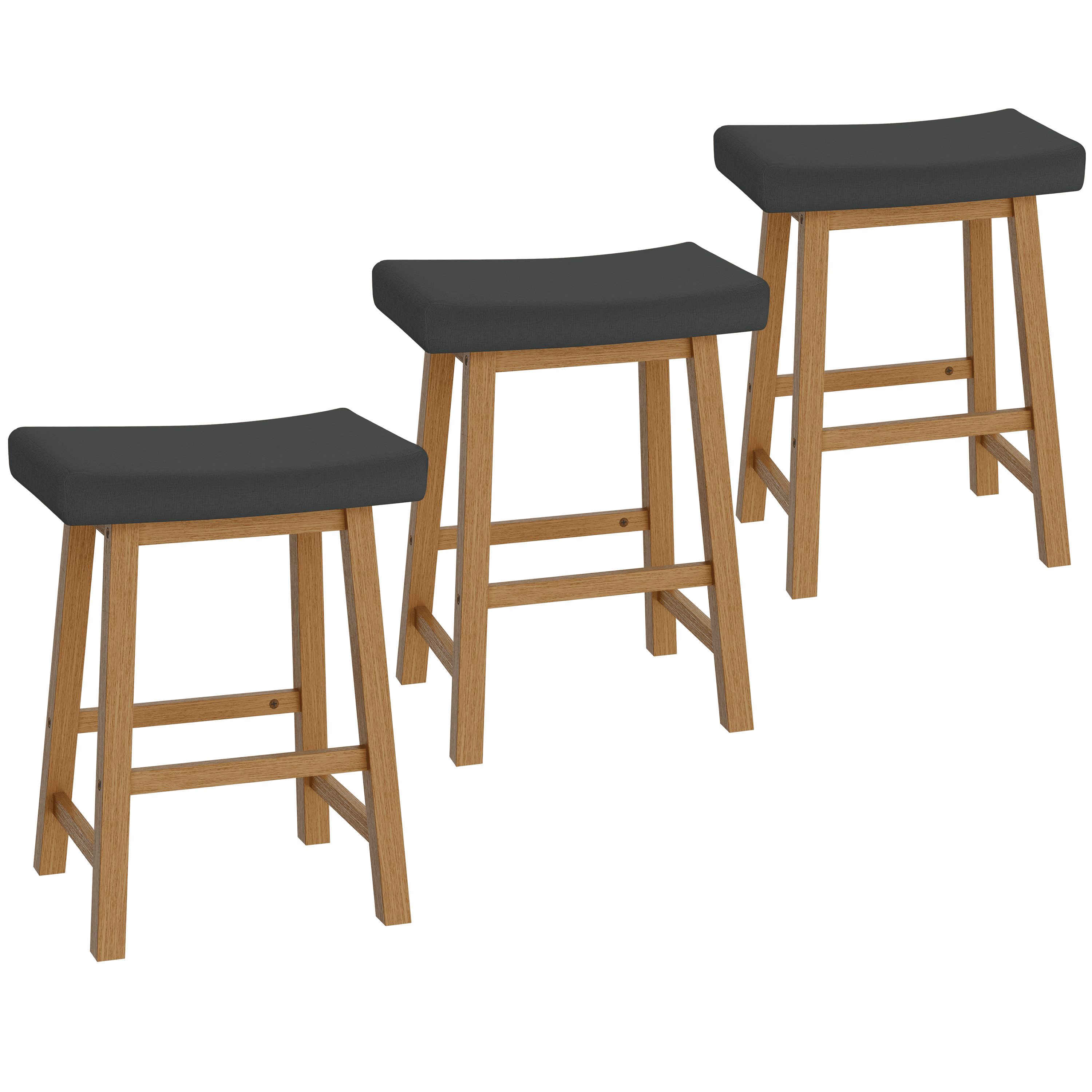 Alden Design Set of 3 Backless Saddle Stools with Upholstered Seat Cushion, Dark Grey