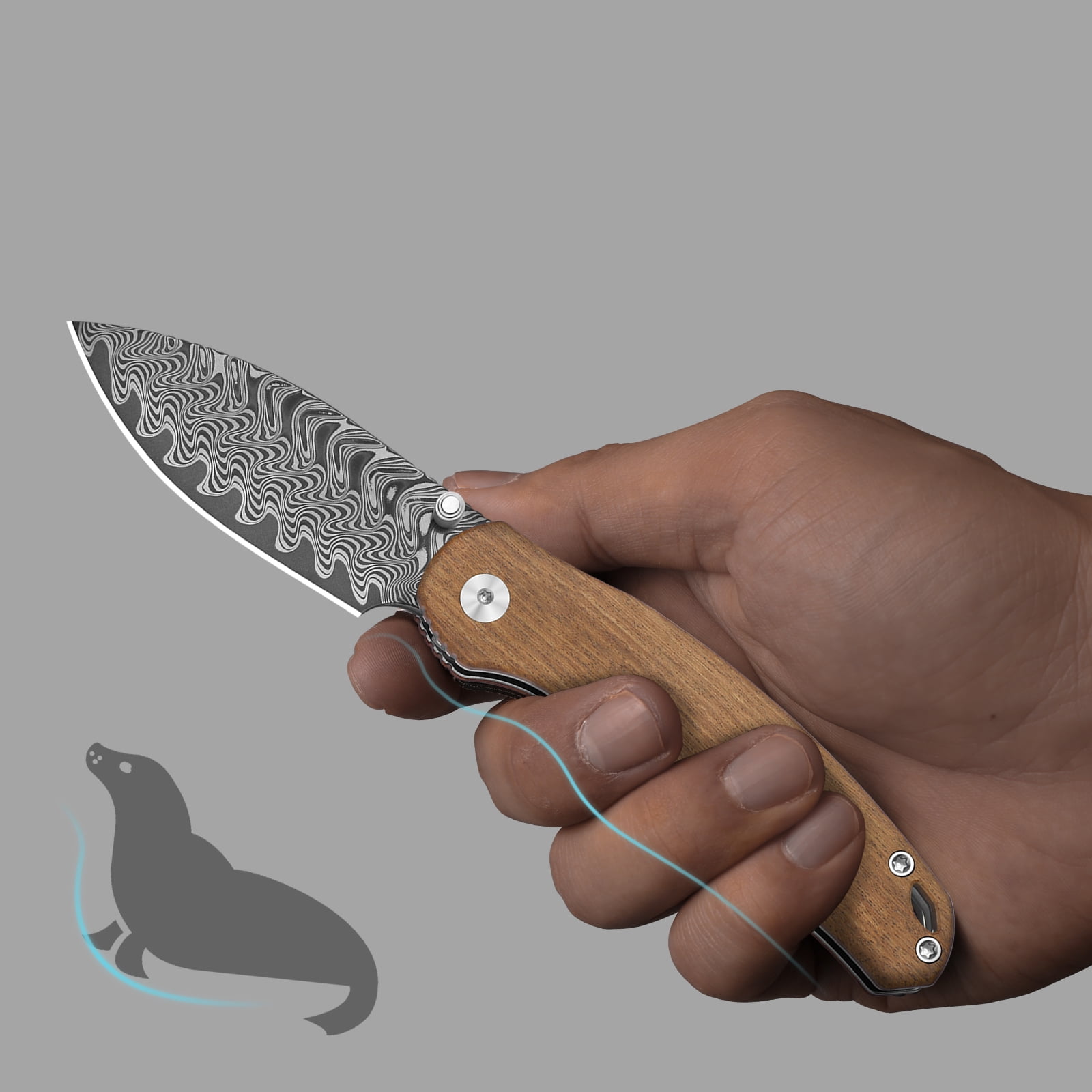 Kizer Phoca CD EDC Folding Pocket Knife Damascus Blade Wood Handle V3781CDA3