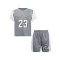 thumbnail image 3 of Manyakai Kids Boys Girls 2 Piece Basketball Outfits Athletic Jersey T-Shirt with Mesh Shorts Sports Gray 150, 3 of 7