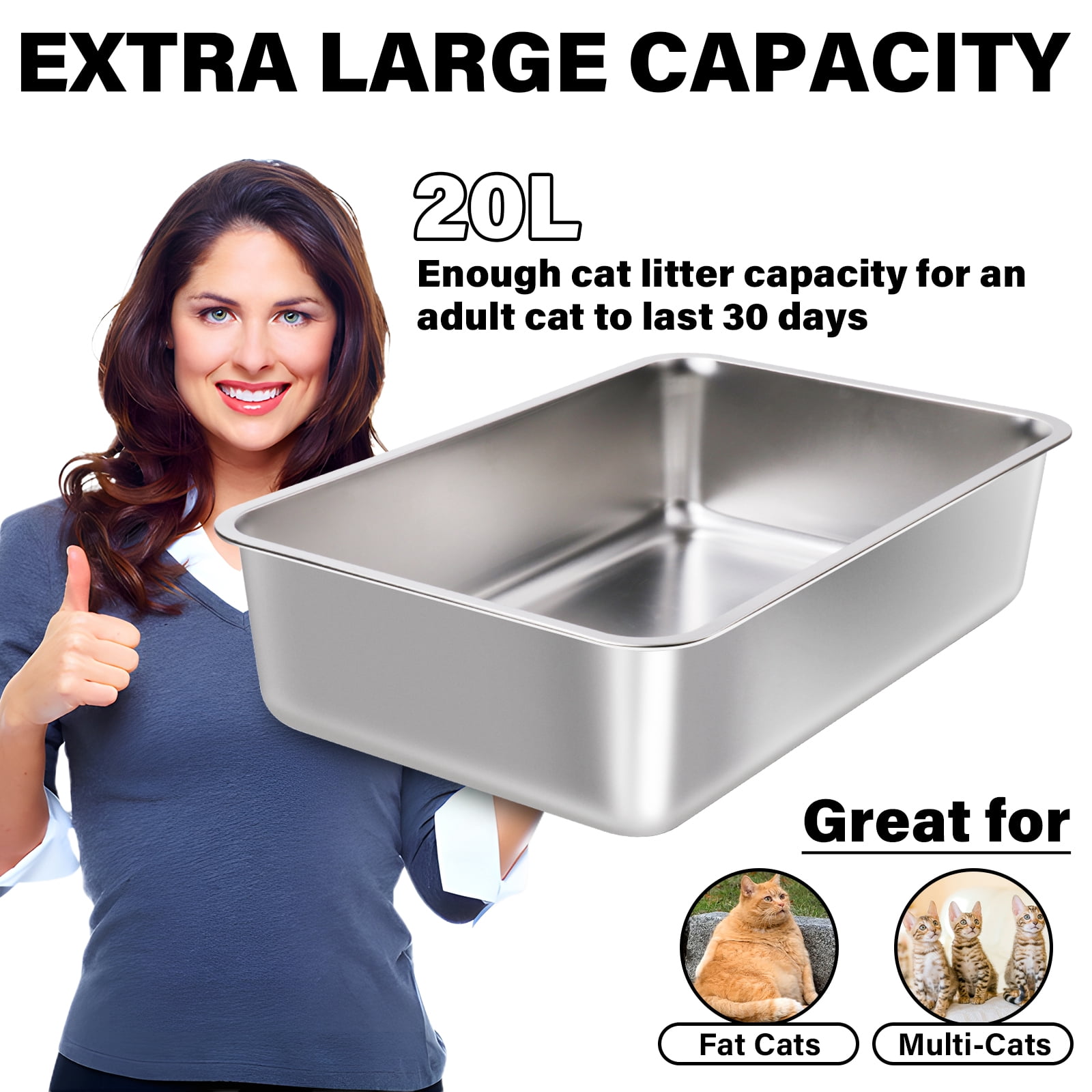 Nyutu Stainless Steel Cat Litter Box 2 Pack,XL Metal Litter Box, Litterbox Pet Toilet Easy to Clean,6" Litters Boxes Adult Big Cats,Non Stick/Smell