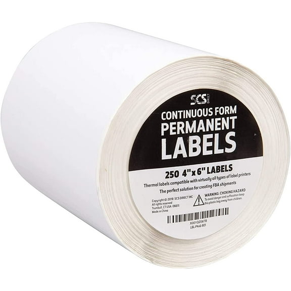 Thermal Label Printer Roll - 250 (4" X 6") Permanent Amazon FBA Shipping Labels - 100% Compatible w Neatoscan & Zebra Printers (2843, 2844, ZP450, Eltron, Rollo & All Others)