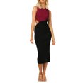 thumbnail image 1 of VISgogo Vestido midi ajustado para mujer, sin mangas, cuello redondo, contraste de colores, vestido largo de patchwork VISgogo  moda, 1 of 9