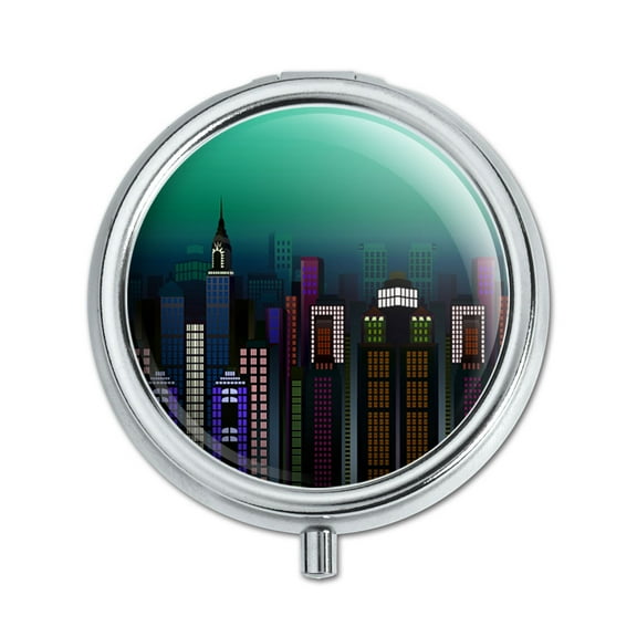 New York Skyline Night City Empire State NYC Pill Box