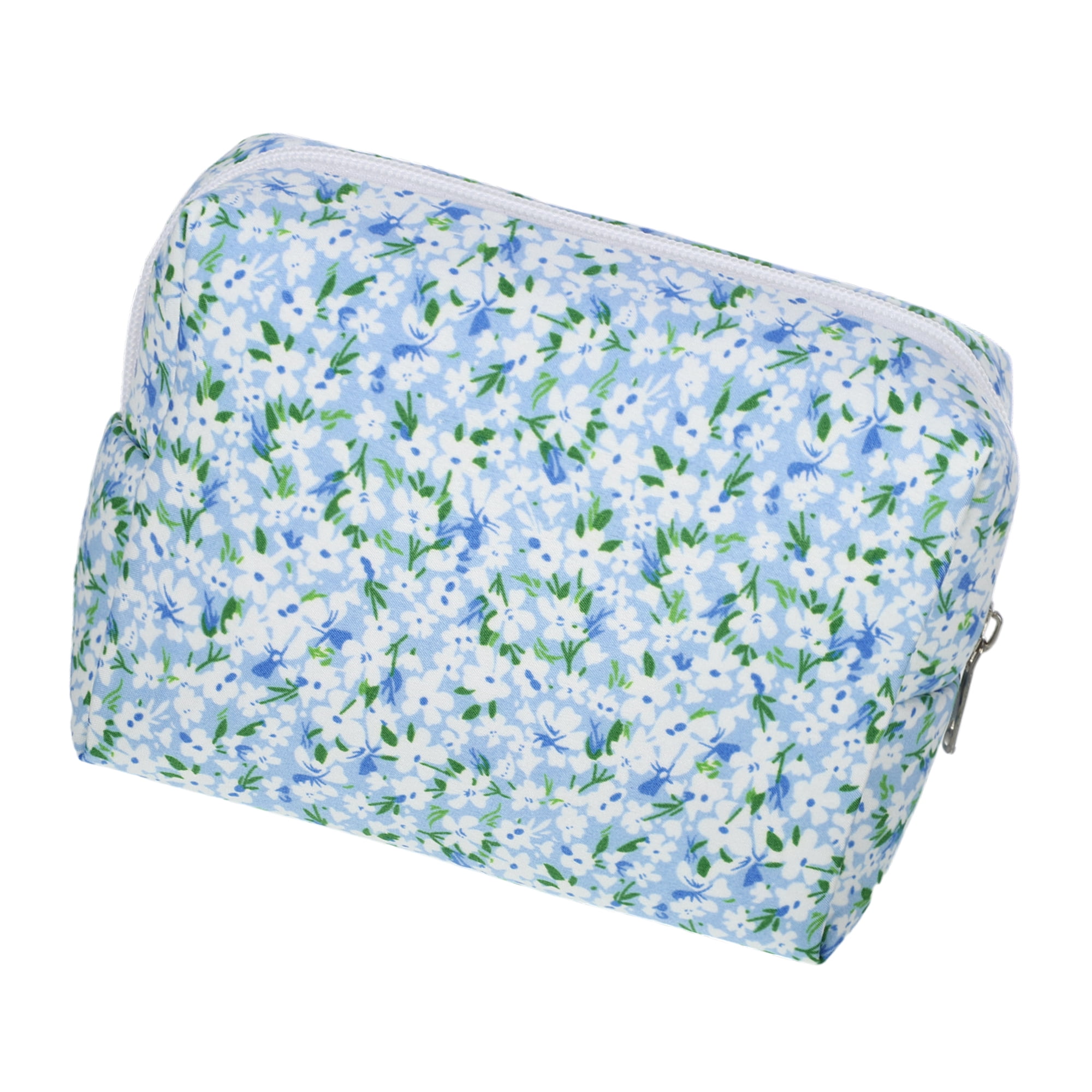 Unique Bargains Durable Women Lightweight Flower Cosmetic Bag for Vacation Travel Blue
